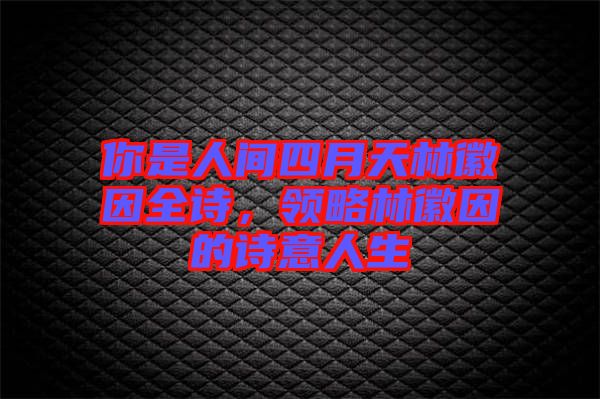 你是人間四月天林徽因全詩，領略林徽因的詩意人生