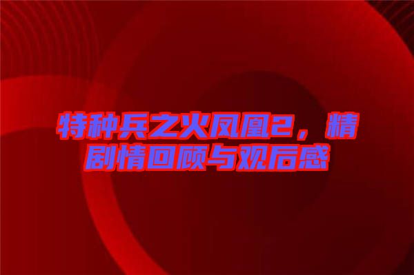 特種兵之火鳳凰2，精劇情回顧與觀后感