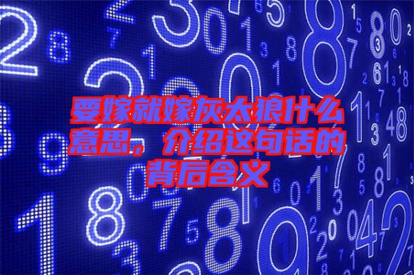 要嫁就嫁灰太狼什么意思，介紹這句話的背后含義