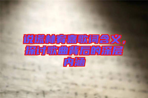 說謊林宥嘉歌詞含義，探討歌曲背后的深層內涵